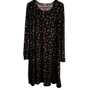 MerryWear Black Long Sleeve Christmas Print Dress Size XL